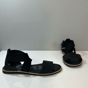 Sorel Ella Black Elastic Ankle Strap Slide Slip On Open Toe Sandals Size 9